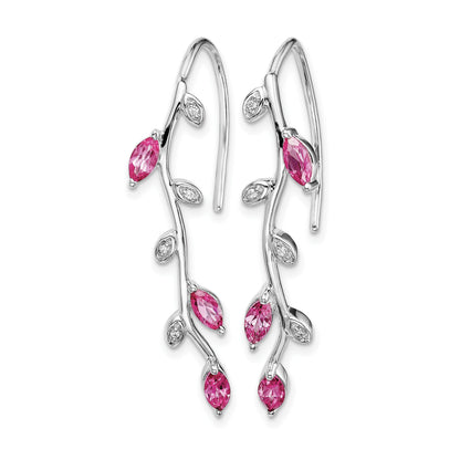 14K Weißgold Ohrringe mit echten Diamanten und rosa Saphiren