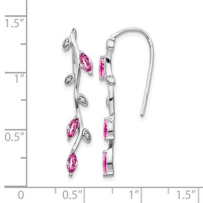 14K Weißgold Ohrringe mit echten Diamanten und rosa Saphiren
