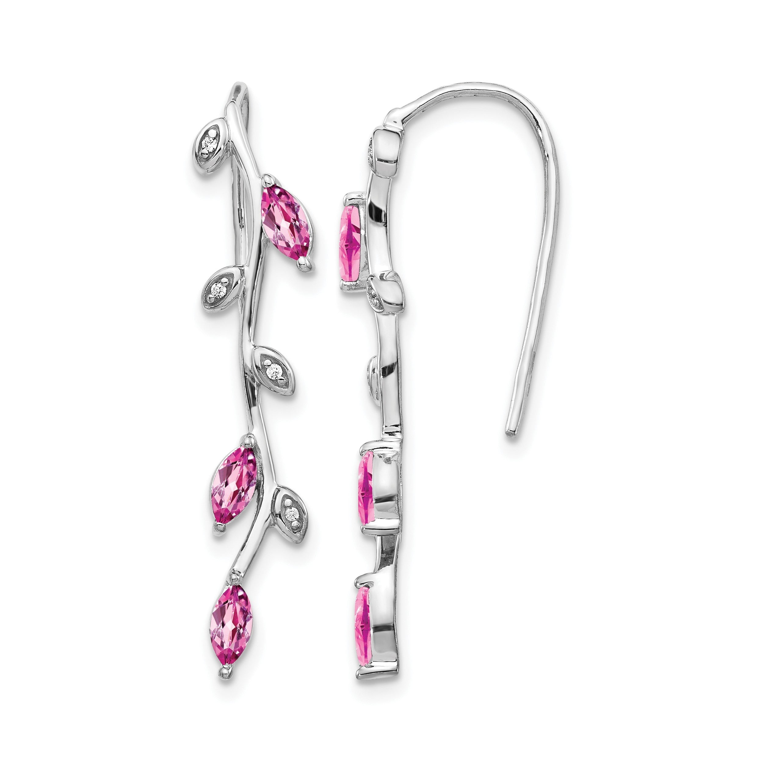 14K Weißgold Ohrringe mit echten Diamanten und rosa Saphiren