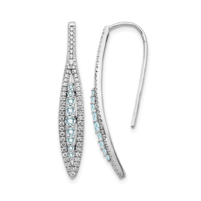 14K Weißgold Ohrringe mit echten Diamanten und Aquamarin