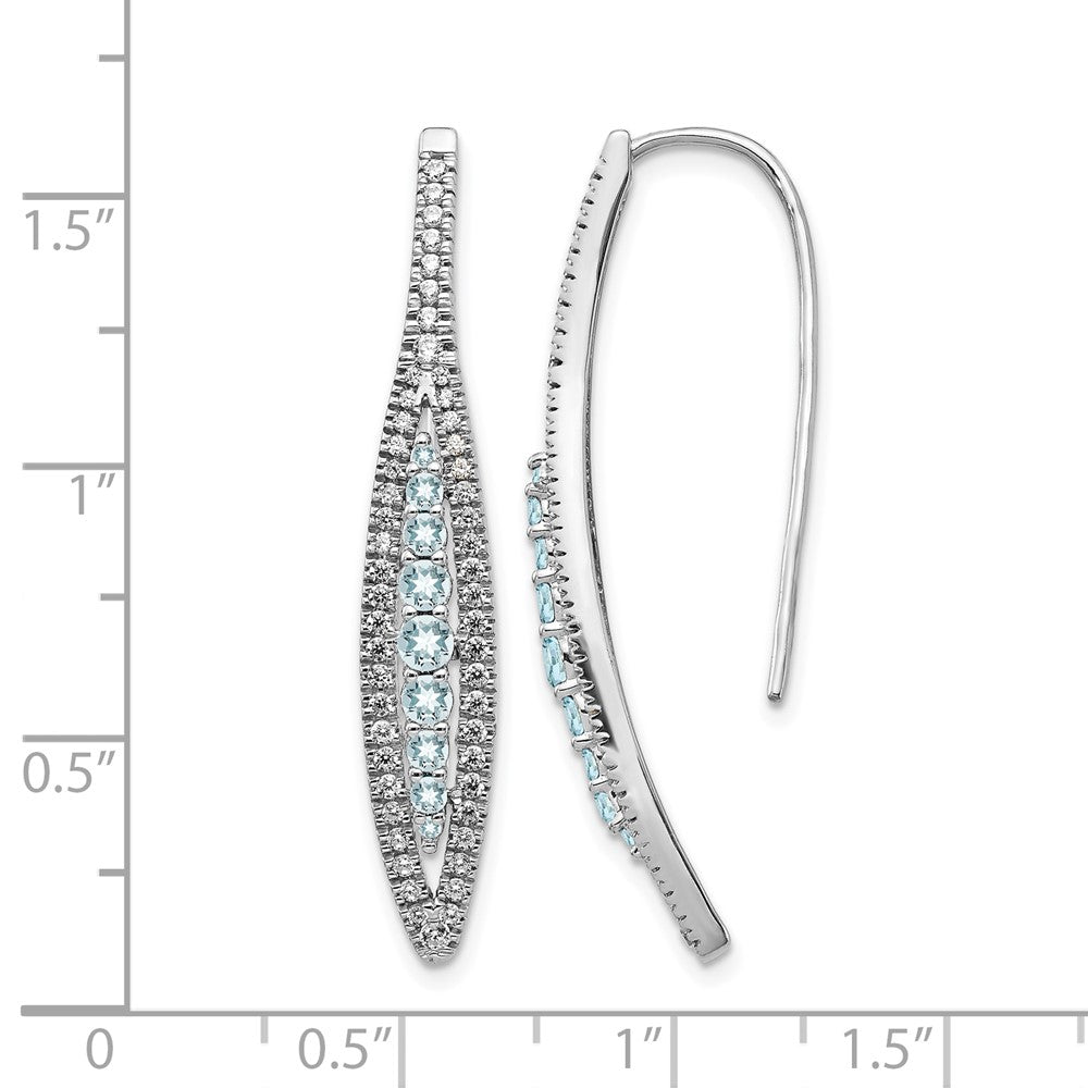 14K Weißgold Ohrringe mit echten Diamanten und Aquamarin