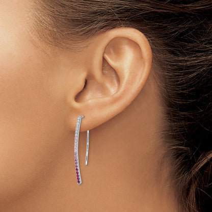 14K Weißgold Ohrringe mit echten Diamanten und rosa Saphiren