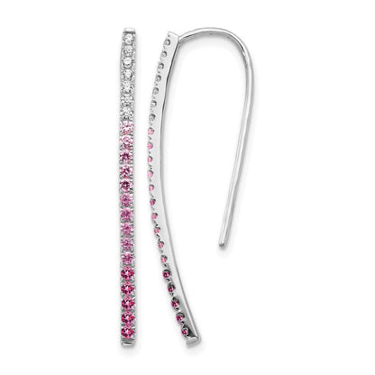 14K Weißgold Ohrringe mit echten Diamanten und rosa Saphiren