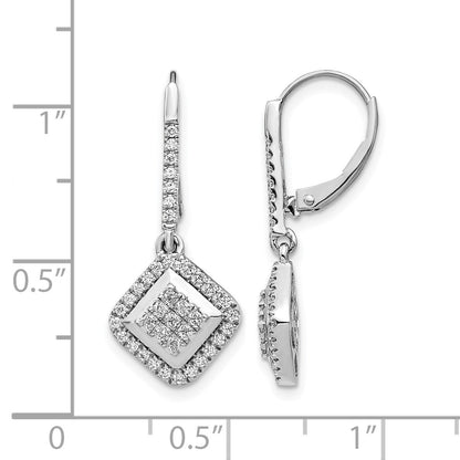 14K Weißgold Ohrhänger mit echten Diamanten im Cluster-Design und Klappbrisur
