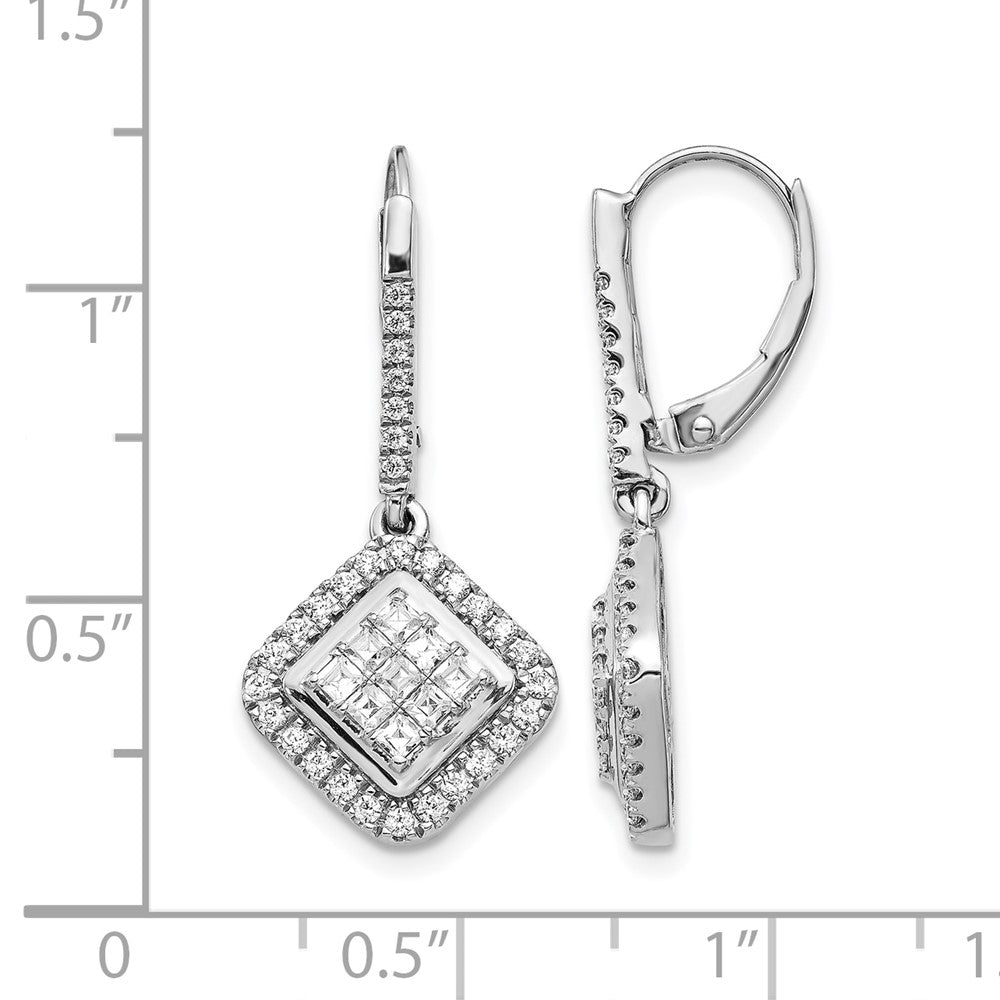 14K Weißgold Ohrringe mit echten Diamanten im Cluster-Design und Leverback-Verschluss