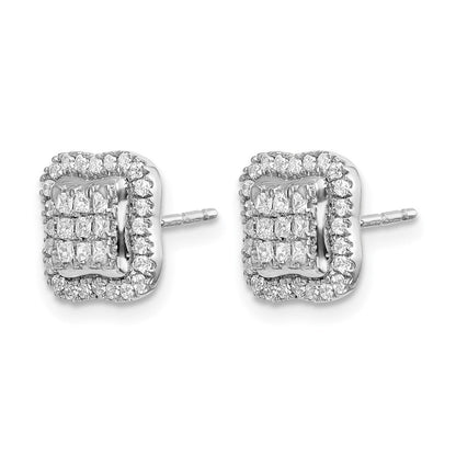 14K Weißgold Ohrstecker mit echten Diamanten, quadratisches Cluster-Design