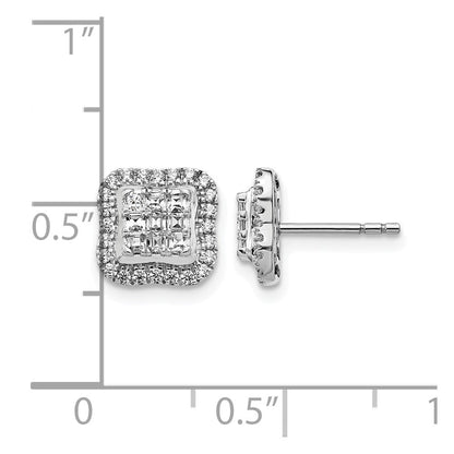 14K Weißgold Ohrstecker mit echten Diamanten, quadratisches Cluster-Design