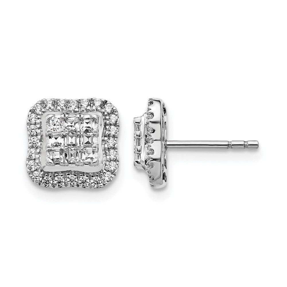 14K Weißgold Ohrstecker mit echten Diamanten, quadratisches Cluster-Design