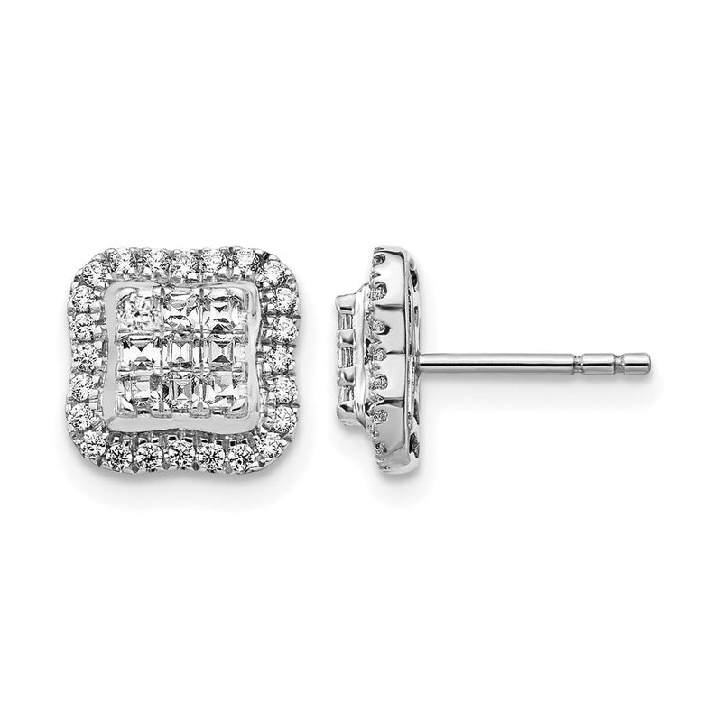 14K Weißgold Ohrstecker mit echten Diamanten, quadratisches Cluster-Design