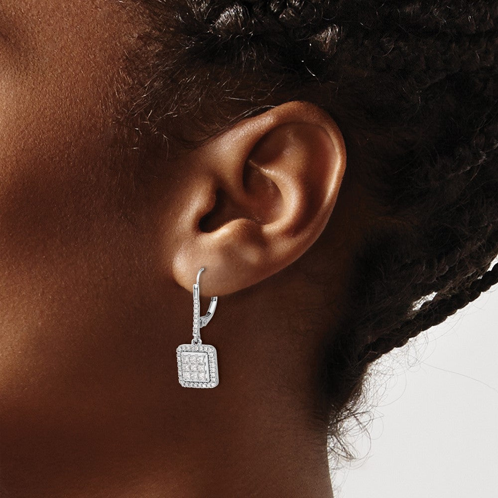 14K Weißgold Diamant-Cluster-Ohrringe mit Leverback-Verschluss