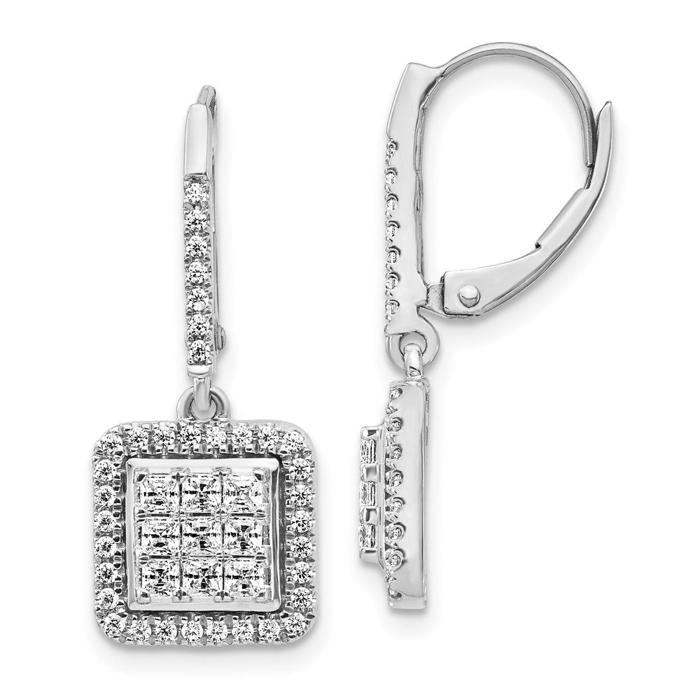 14K Weißgold Diamant-Cluster-Ohrringe mit Leverback-Verschluss