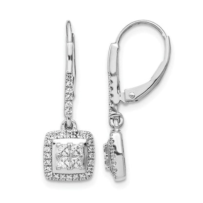 14K Weißgold Diamant-Cluster-Ohrhänger mit Leverback-Verschluss