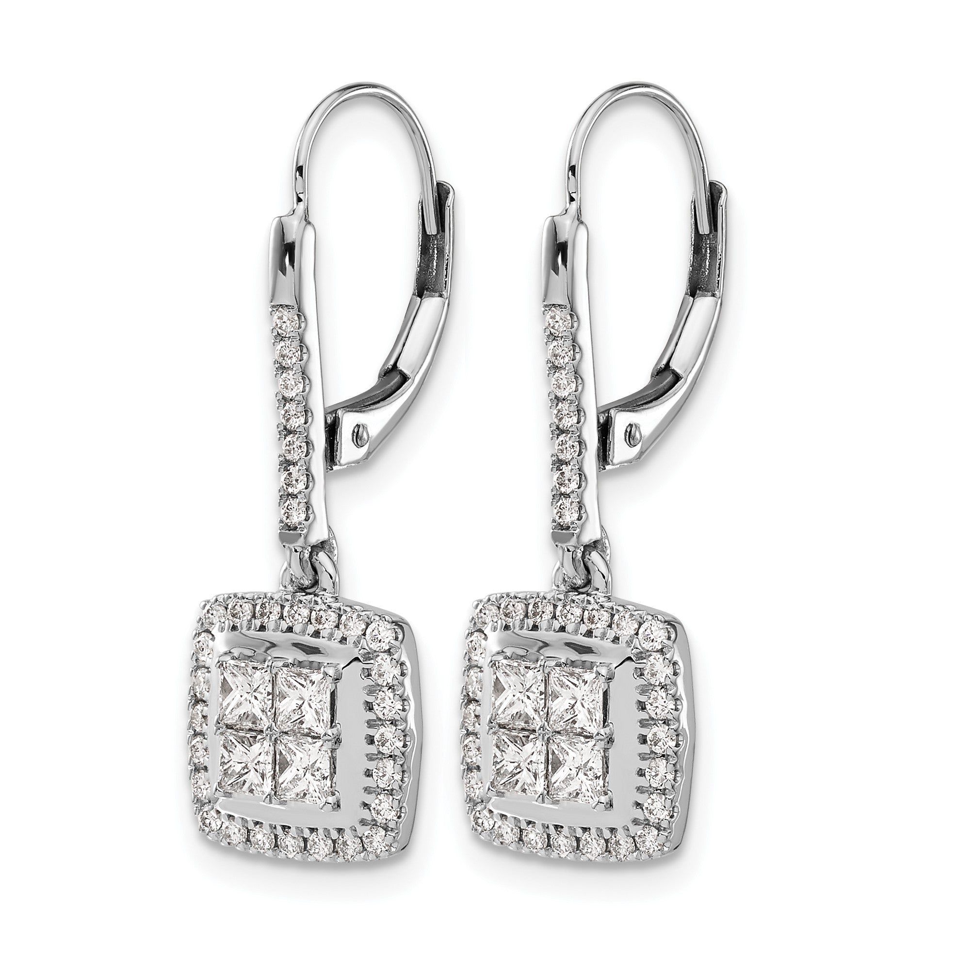 14K Weißgold Ohrringe mit echten Diamanten, Cluster-Design, Leverback-Verschluss