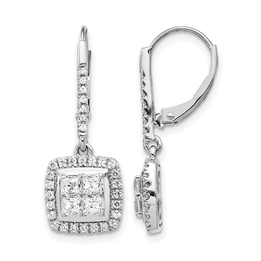 14K Weißgold Ohrringe mit echten Diamanten, Cluster-Design, Leverback-Verschluss