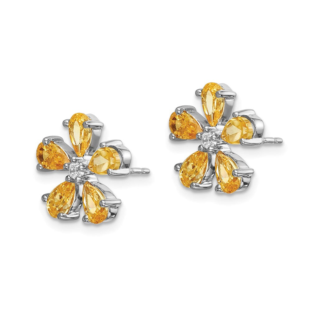 14K Weißgold Ohrringe mit echten Diamanten und Citrin-Blume