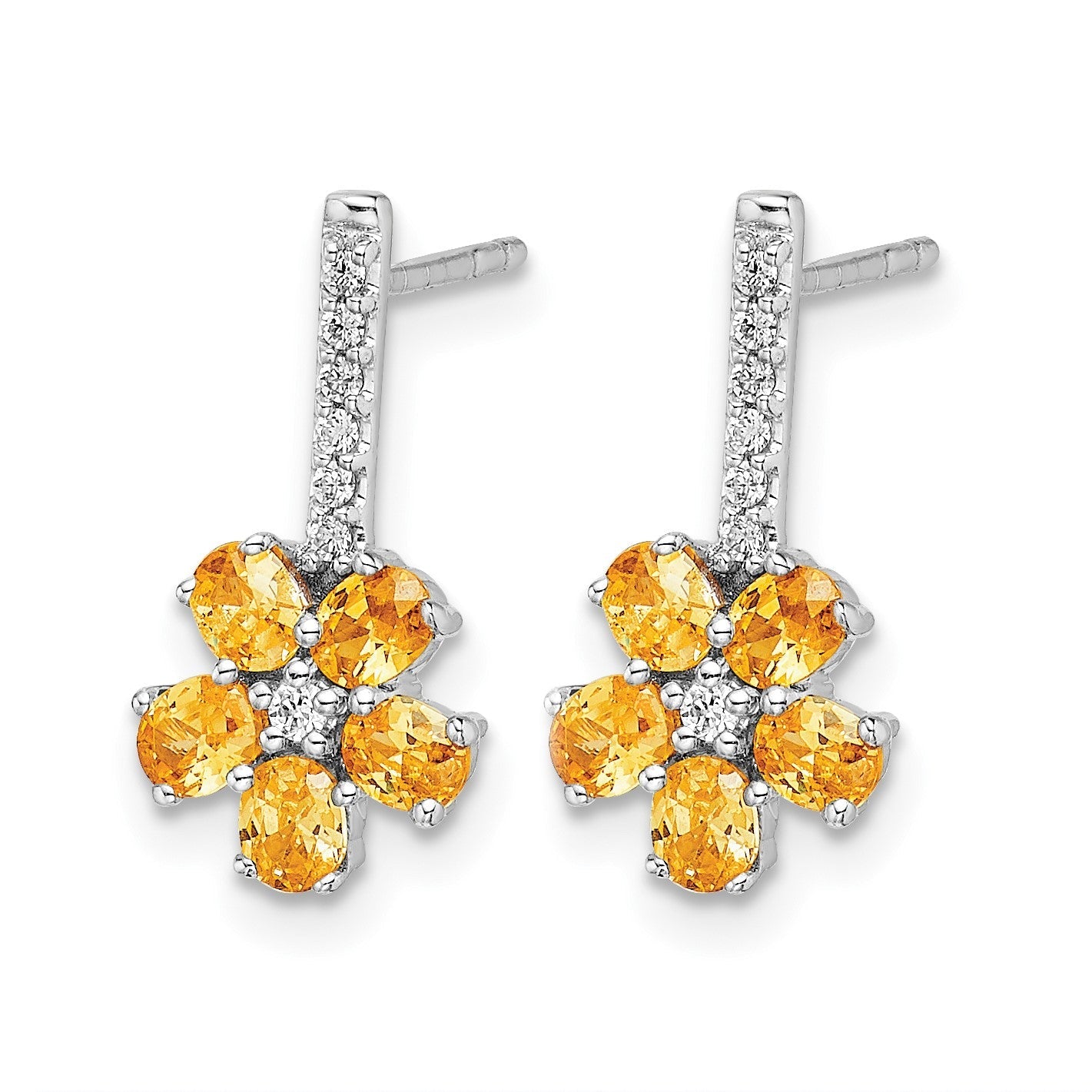 14K Weißgold Ohrringe mit echtem Diamant und Citrin-Blume