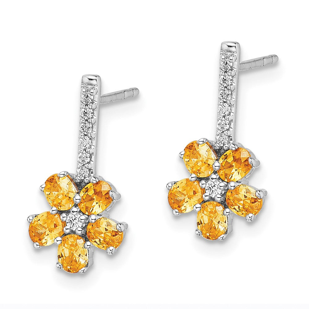 14K Weißgold Ohrringe mit echtem Diamant und Citrin-Blume