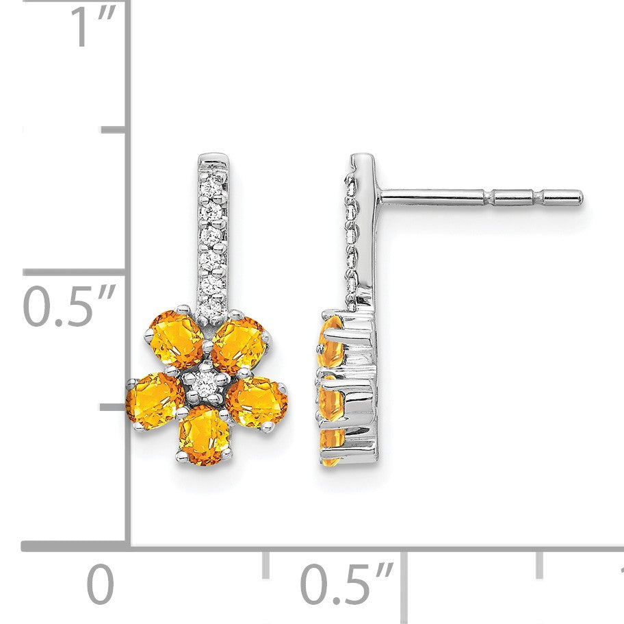 14K Weißgold Ohrringe mit echtem Diamant und Citrin-Blume
