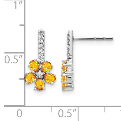 14K Weißgold Ohrringe mit echtem Diamant und Citrin-Blume