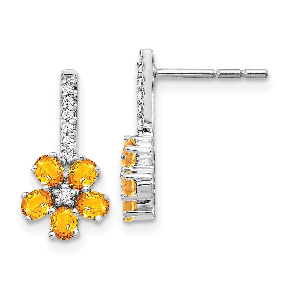 14K Weißgold Ohrringe mit echtem Diamant und Citrin-Blume