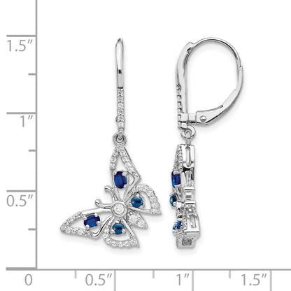 14K Weißgold Ohrhänger mit echten Diamanten/Saphiren, Schmetterling-Design, Leverback-Verschluss