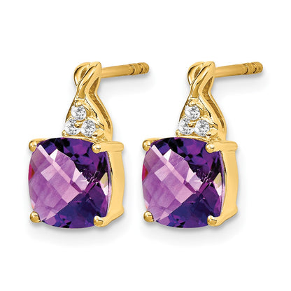 10K Gelbgold Schachbrett Amethyst und Diamant Ohrringe