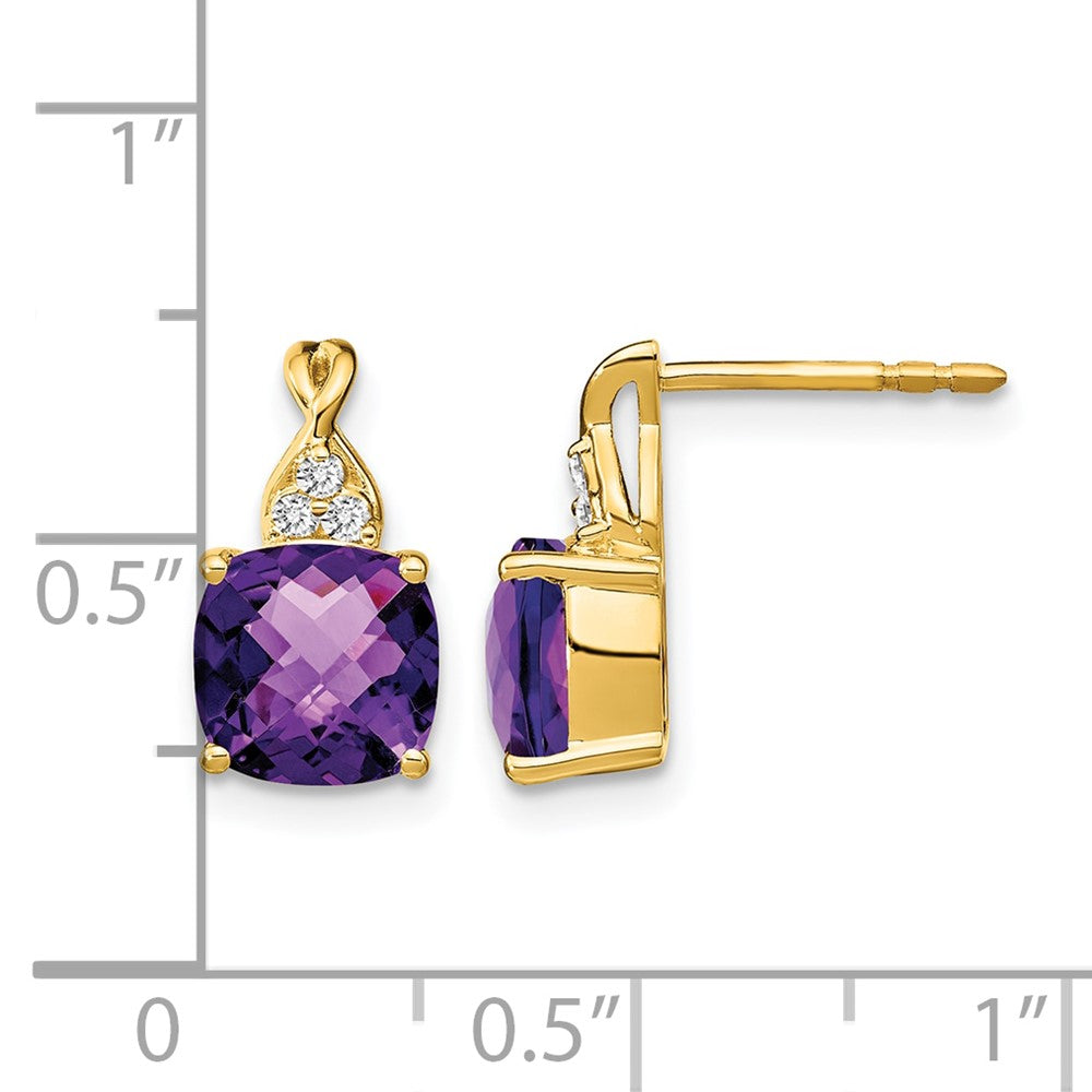 10K Gelbgold Schachbrett Amethyst und Diamant Ohrringe