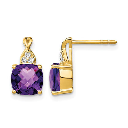 10K Gelbgold Schachbrett Amethyst und Diamant Ohrringe