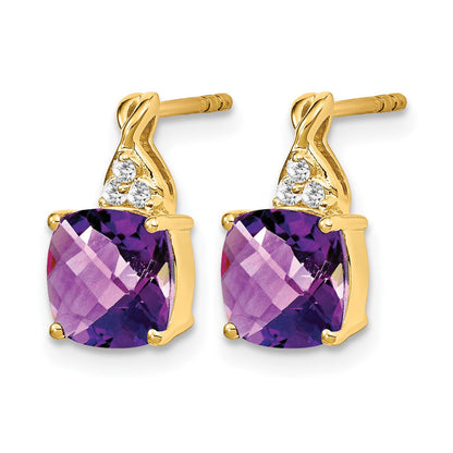 14K Gelbgold Ohrringe mit Amethyst im Schachbrettschliff und echten Diamanten