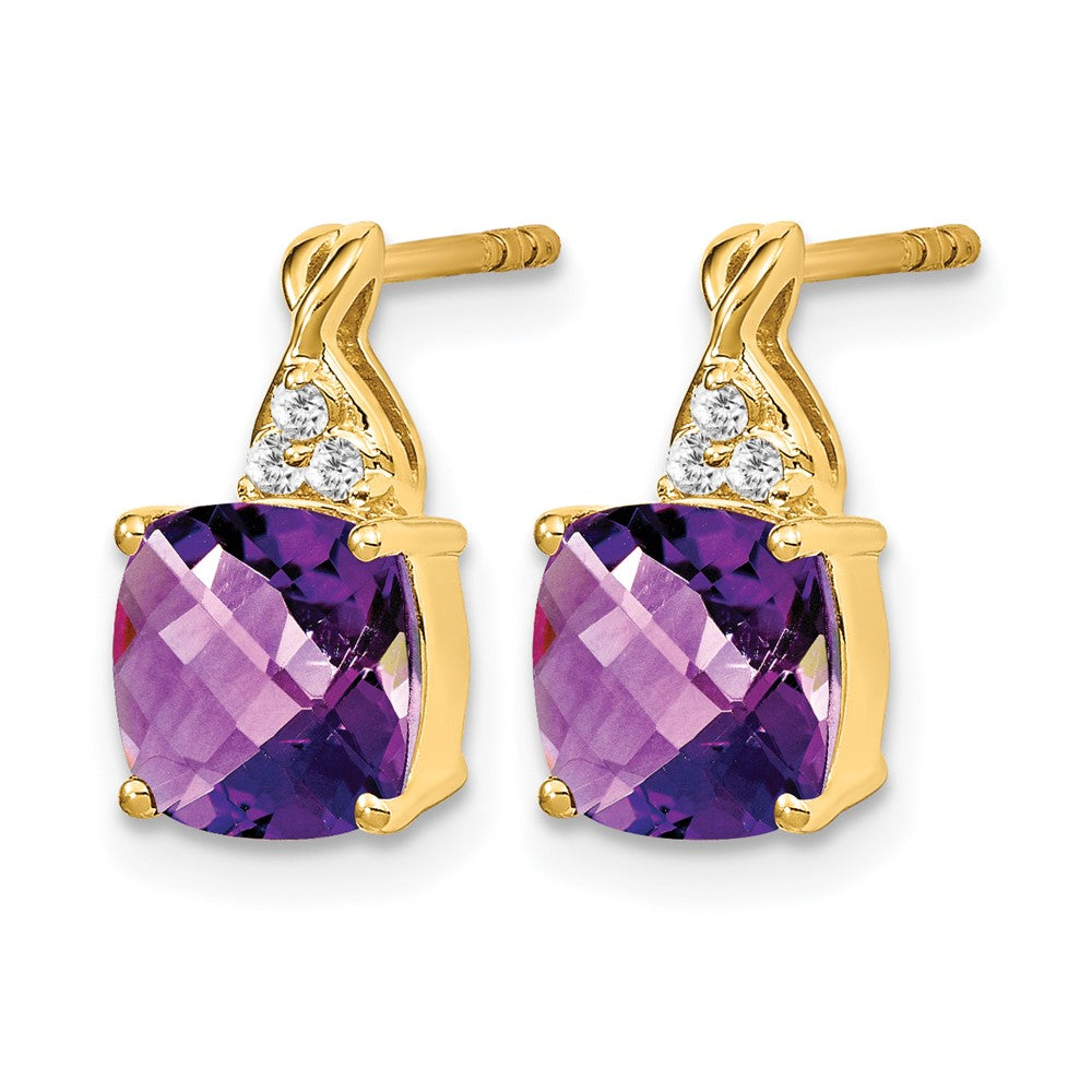 14K Gelbgold Ohrringe mit Amethyst im Schachbrettschliff und echten Diamanten
