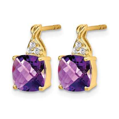 14K Gelbgold Ohrringe mit Amethyst im Schachbrettschliff und echten Diamanten