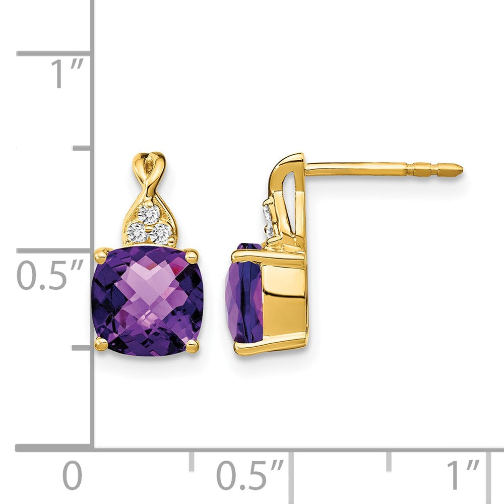 14K Gelbgold Ohrringe mit Amethyst im Schachbrettschliff und echten Diamanten