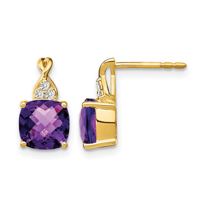 14K Gelbgold Ohrringe mit Amethyst im Schachbrettschliff und echten Diamanten