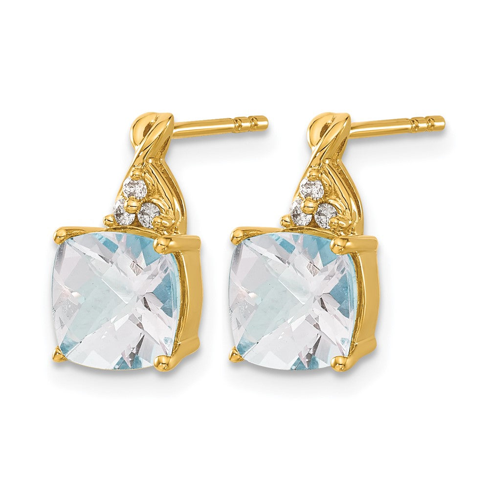 10K Gelbgold Schachbrett Aquamarin und Diamant Ohrringe
