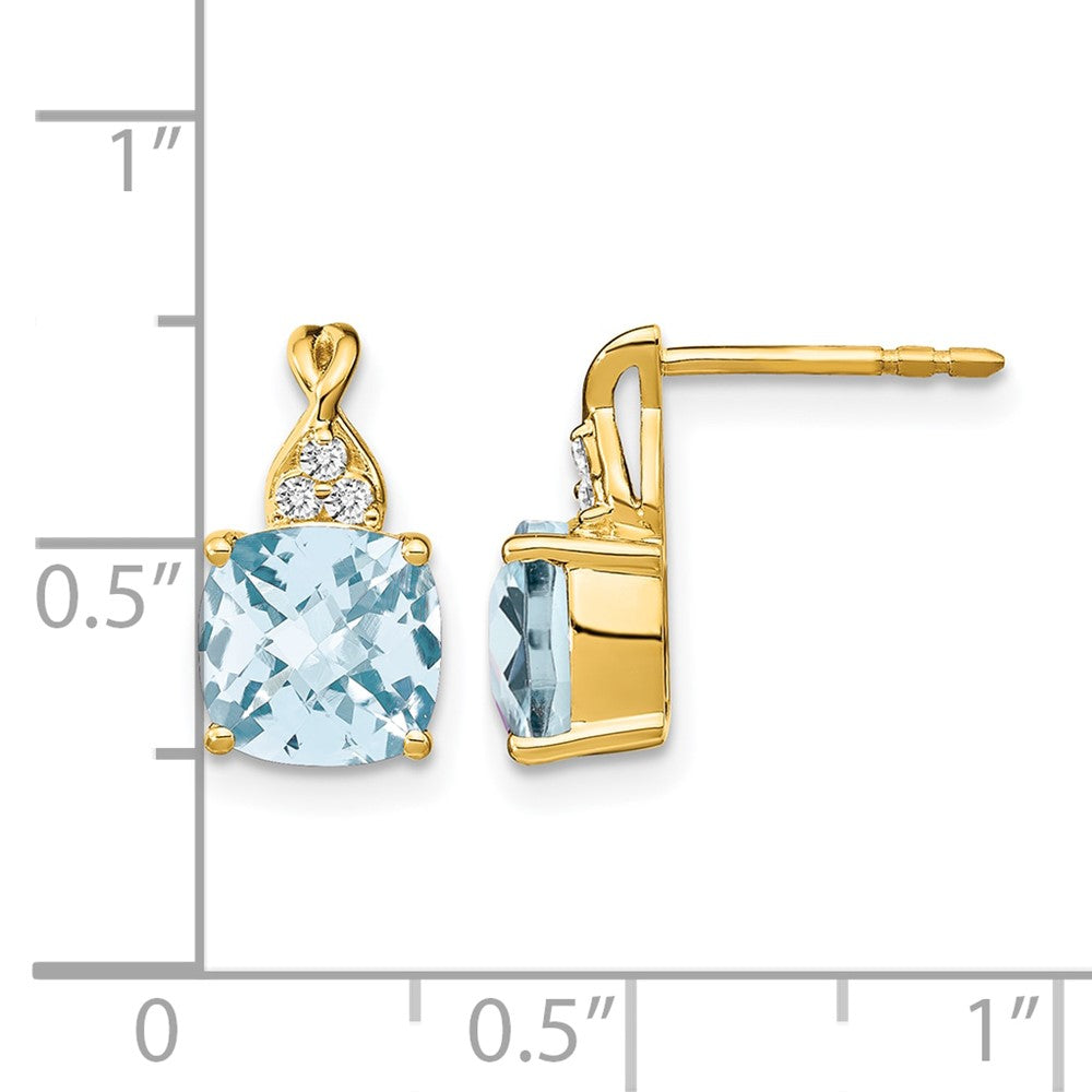 10K Gelbgold Schachbrett Aquamarin und Diamant Ohrringe