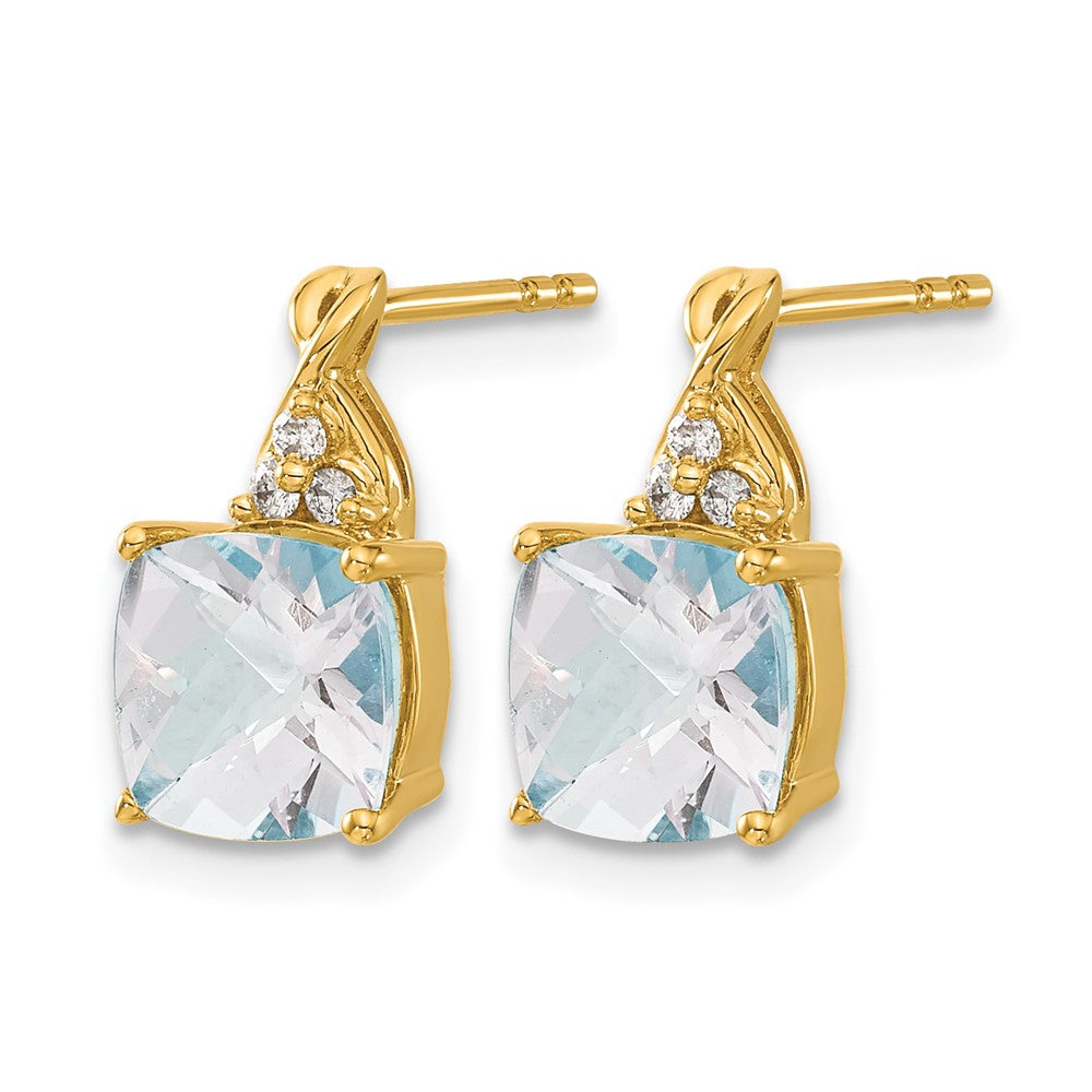 14K Gelbgold Ohrringe mit Aquamarin im Karomuster-Schliff und echten Diamanten