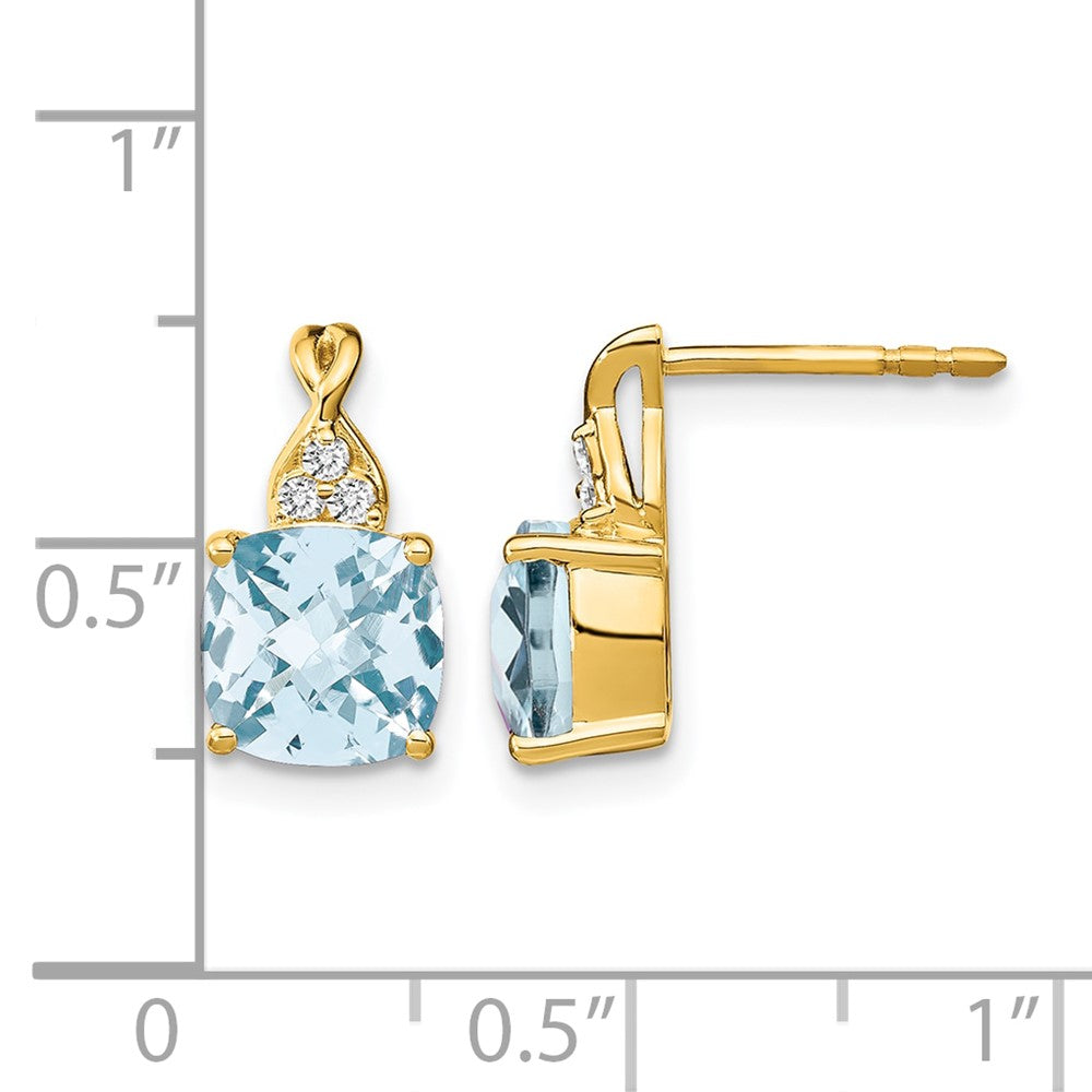14K Gelbgold Ohrringe mit Aquamarin im Karomuster-Schliff und echten Diamanten