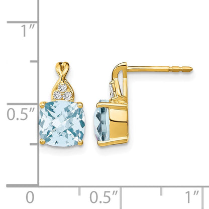 14K Gelbgold Ohrringe mit Aquamarin im Karomuster-Schliff und echten Diamanten