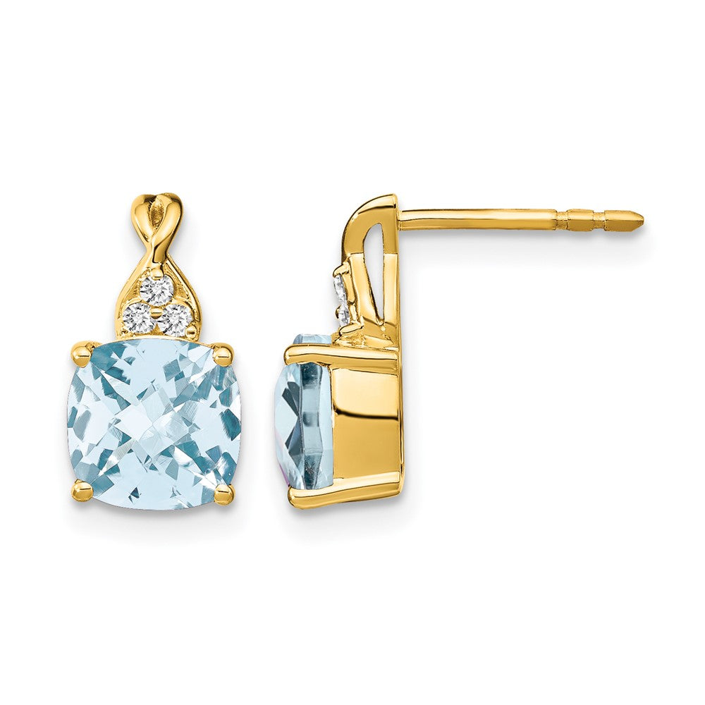 14K Gelbgold Ohrringe mit Aquamarin im Karomuster-Schliff und echten Diamanten