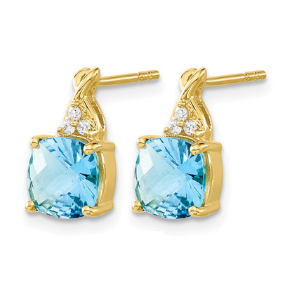 10K Gelbgold Schachbrett Blautopas und Diamant Ohrringe