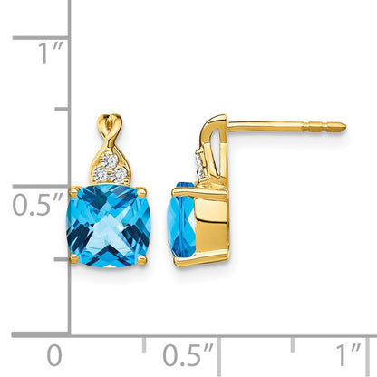 10K Gelbgold Schachbrett Blautopas und Diamant Ohrringe