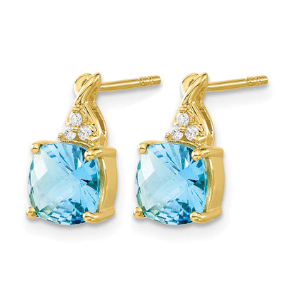 14K Gelbgold Ohrringe mit Blautopas im Schachbrettschliff und echten Diamanten