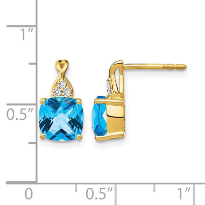 14K Gelbgold Ohrringe mit Blautopas im Schachbrettschliff und echten Diamanten