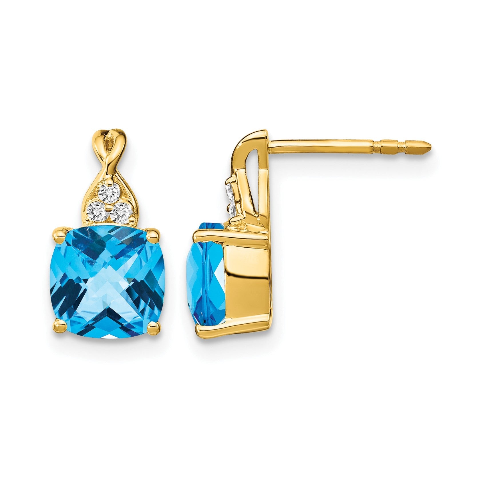 14K Gelbgold Ohrringe mit Blautopas im Schachbrettschliff und echten Diamanten