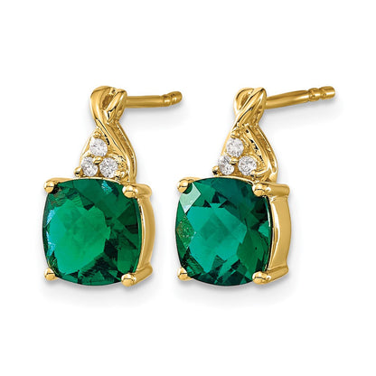 10K Gelbgold Schachbrett Erzeugt Smaragd und Diamant Ohrringe