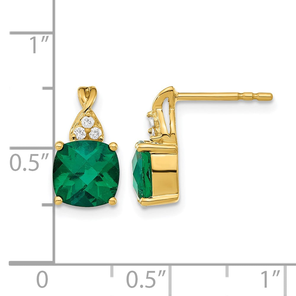 10K Gelbgold Schachbrett Erzeugt Smaragd und Diamant Ohrringe
