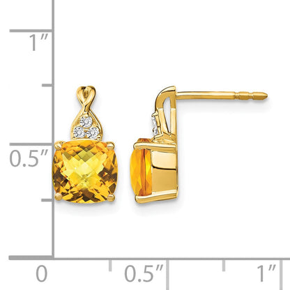 10K Gelbgold Schachbrett Citrin und Diamant Ohrringe