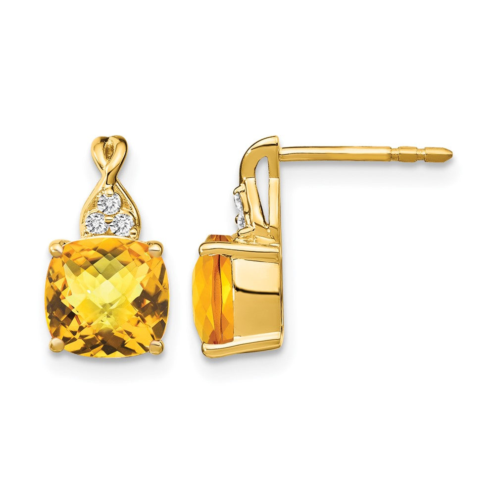 10K Gelbgold Schachbrett Citrin und Diamant Ohrringe