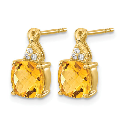 14K Gelbgold Ohrringe mit Karomuster-Citrin und echten Diamanten