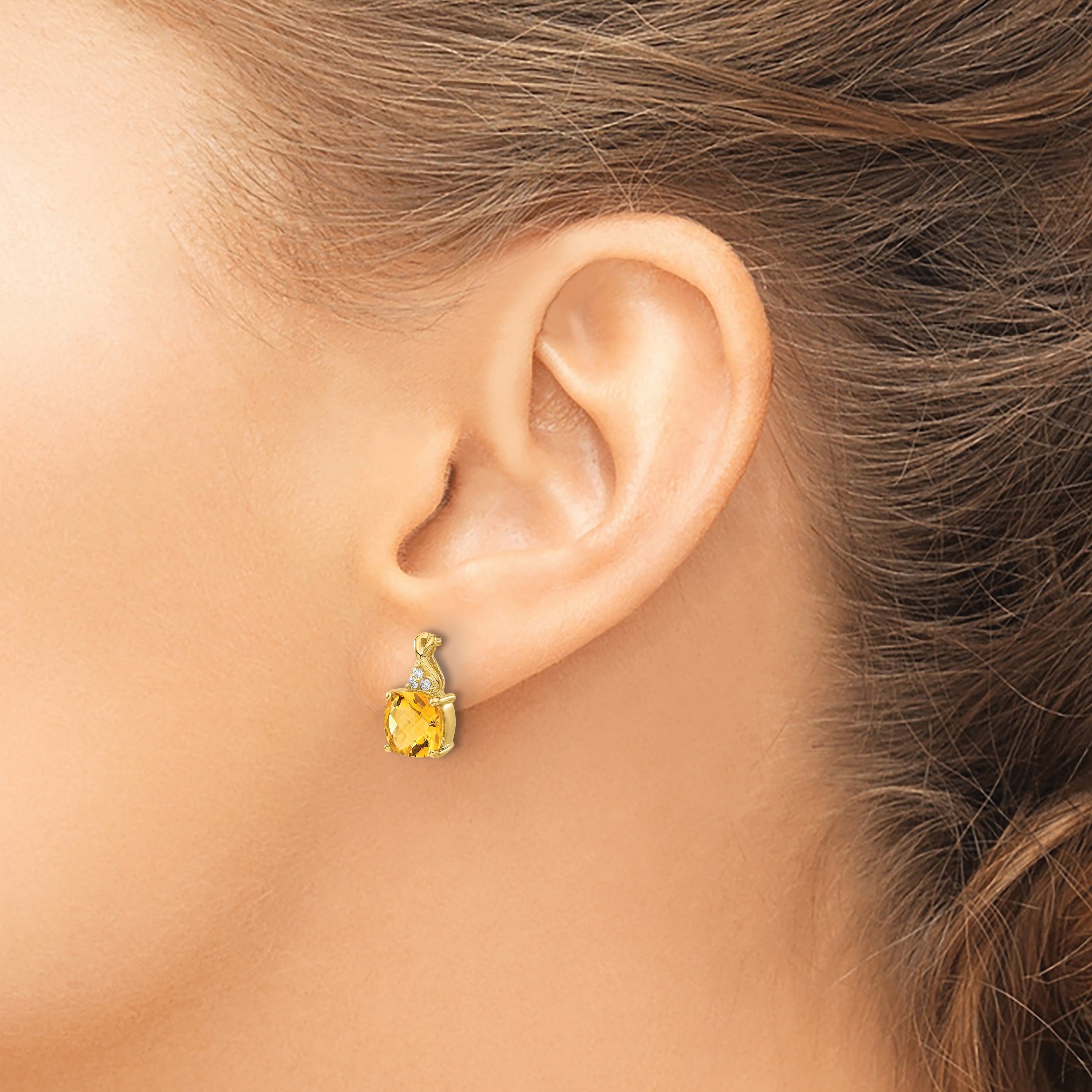 14K Gelbgold Ohrringe mit Karomuster-Citrin und echten Diamanten